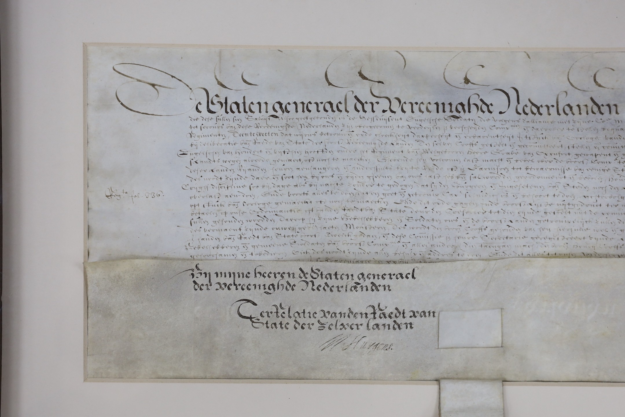 Sealed commission (in Dutch) issued by the States-General of the United Netherlands to Henry Crofts, knight, as a captain in the regiment commanded by Henry de Vere, eighteenth earl of Oxford; The Hague, 28 August 1624